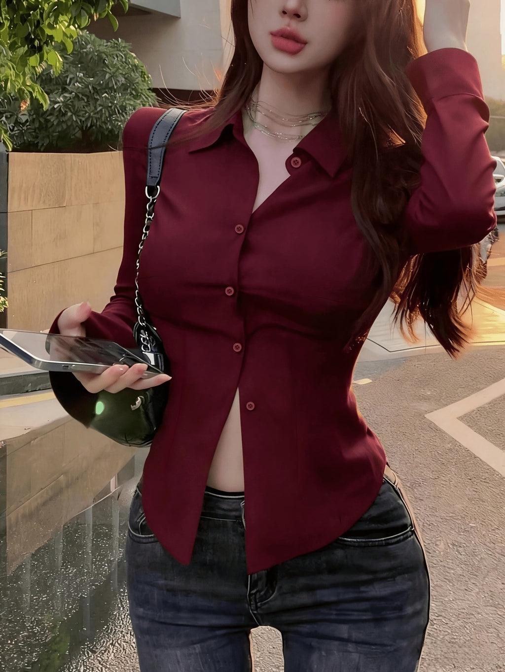 Elegant Solid Color Shirt Blouse