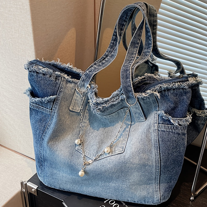 New Women's Fashion Solid Color Versatile Pendant Tassel Shoulder Bag, Large Capacity Trendy Multi-pocket Multi-compartment Tote Bag, Multifunctional Small Handbag Phone Bag Coin Purse for Shopping and Dining, Preferred Style Classic Square Bag