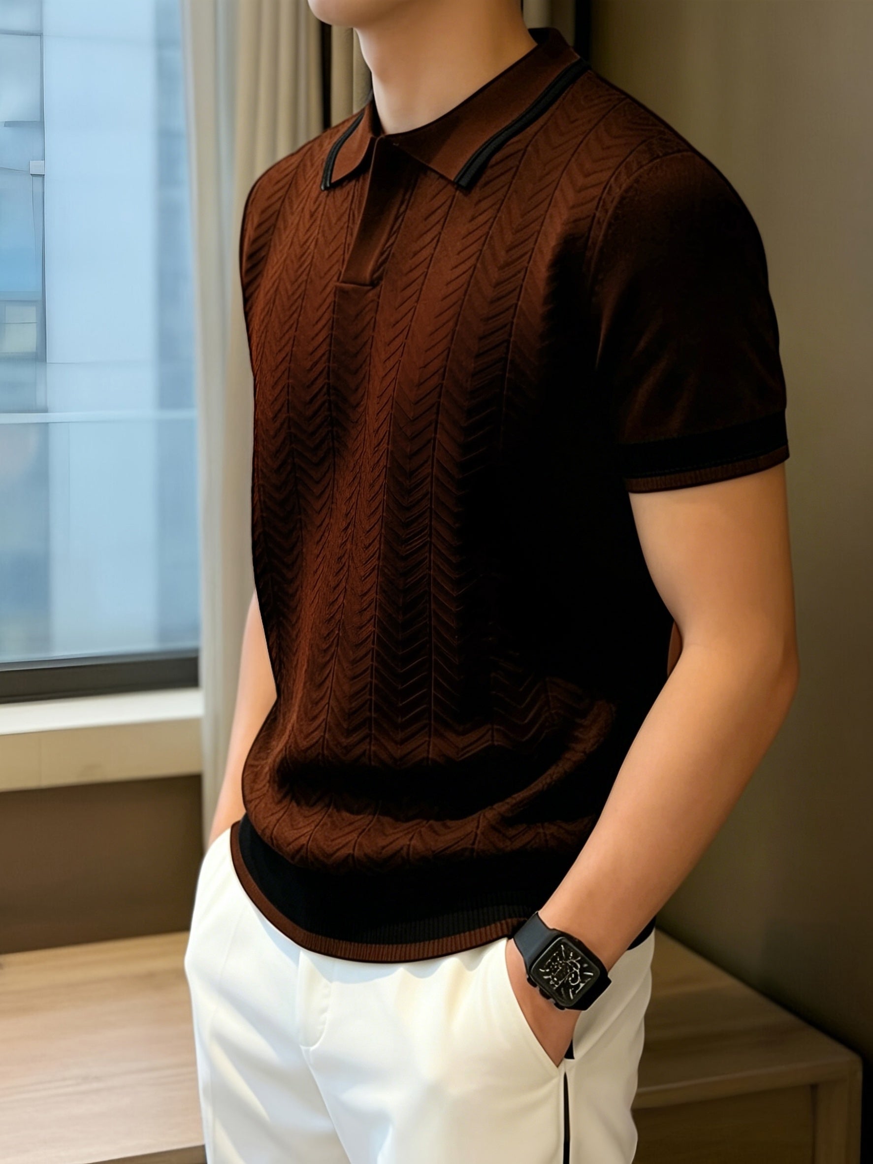 Men's Contrast Colour Knit Polo Shirt