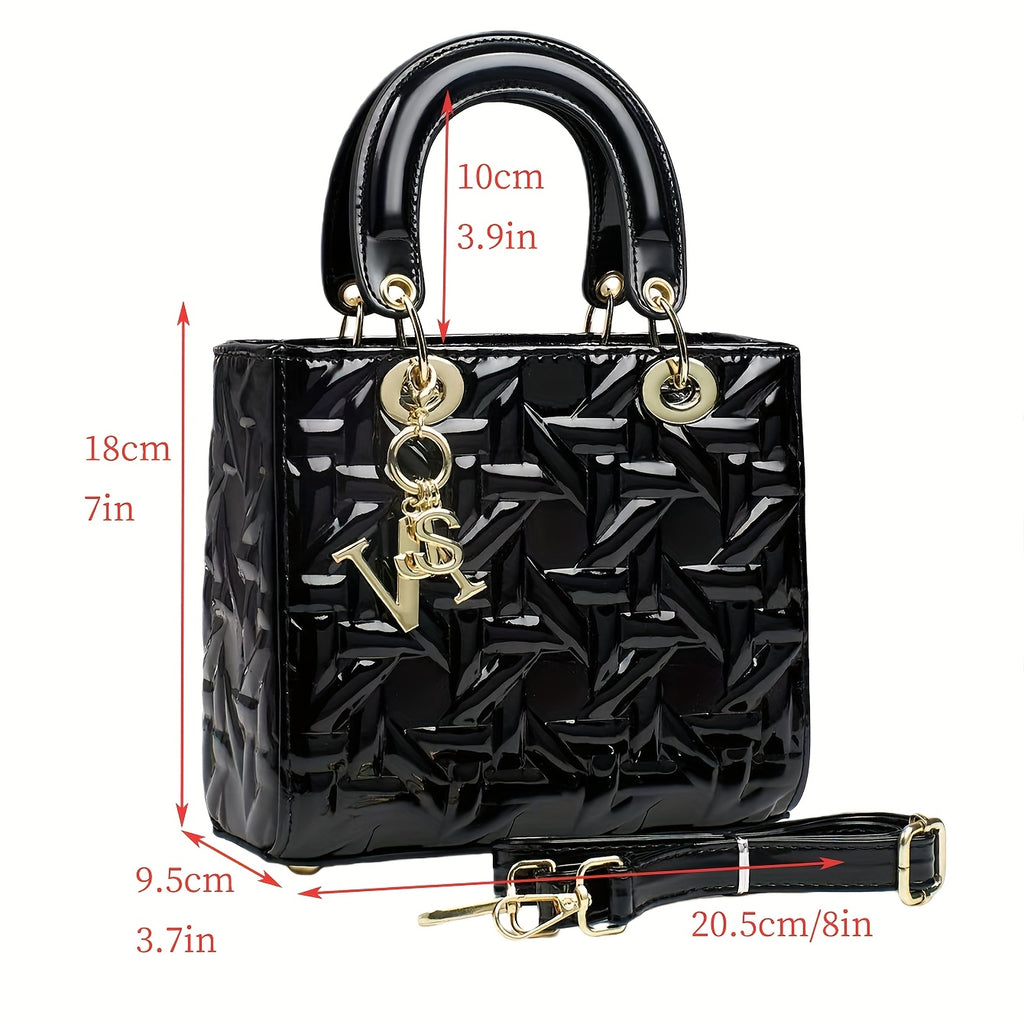 Women's Glossy Embossed Candy Colour Handbag 3-Piece Set