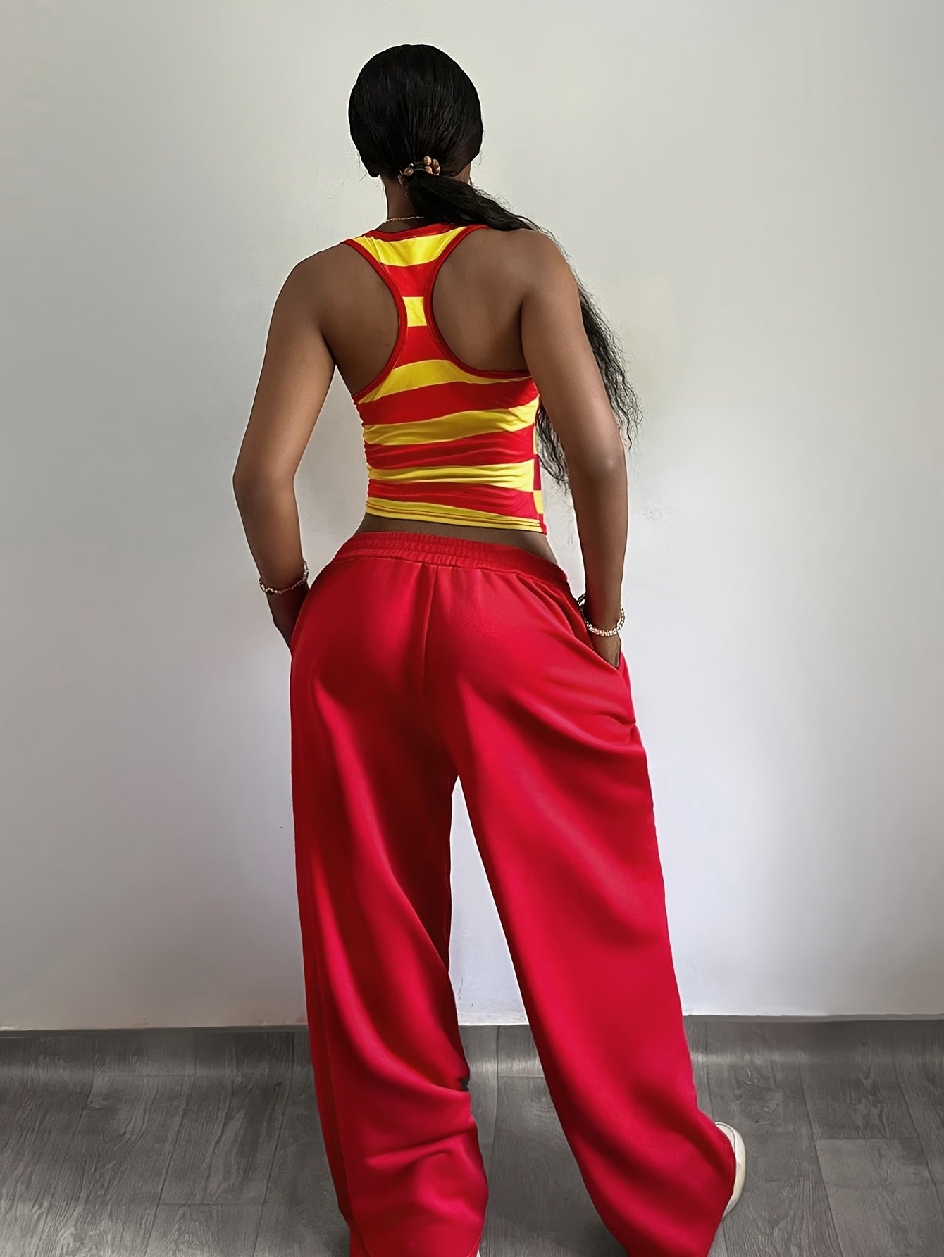Women's Striped Tank Top & Straight Leg Pants 2-Piece Set