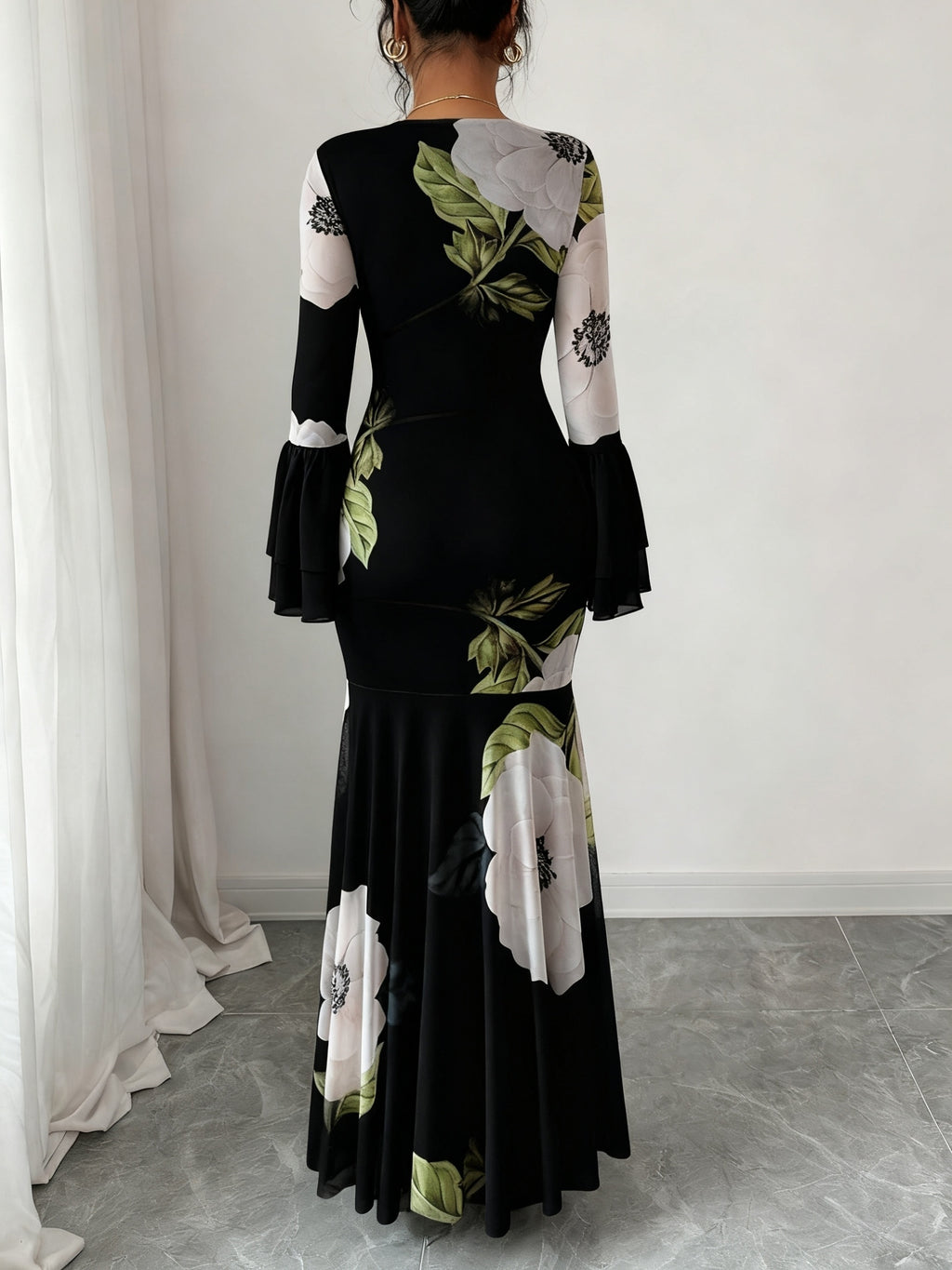 Floral Mesh Fishtail Dress