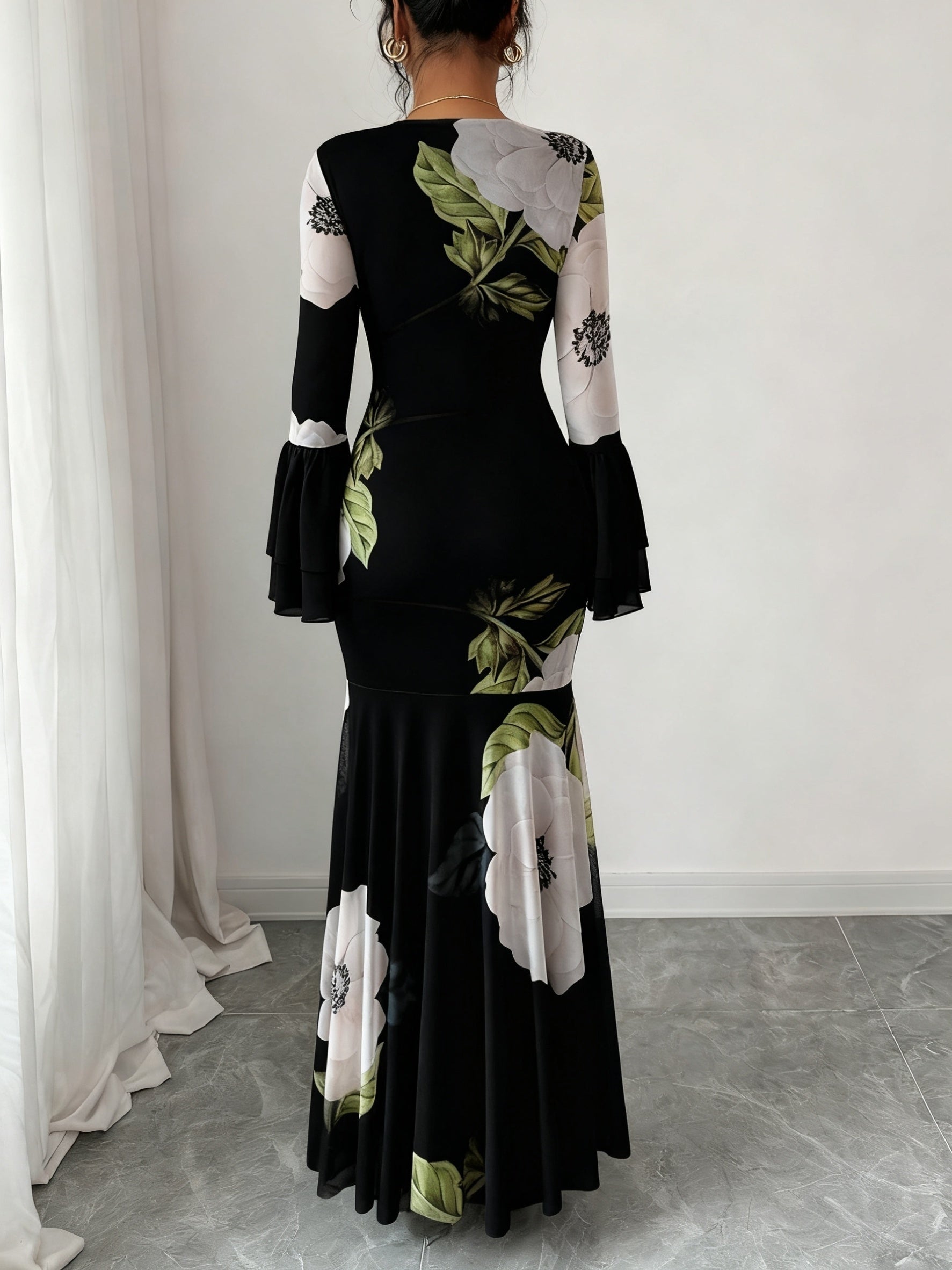 Floral Mesh Fishtail Dress