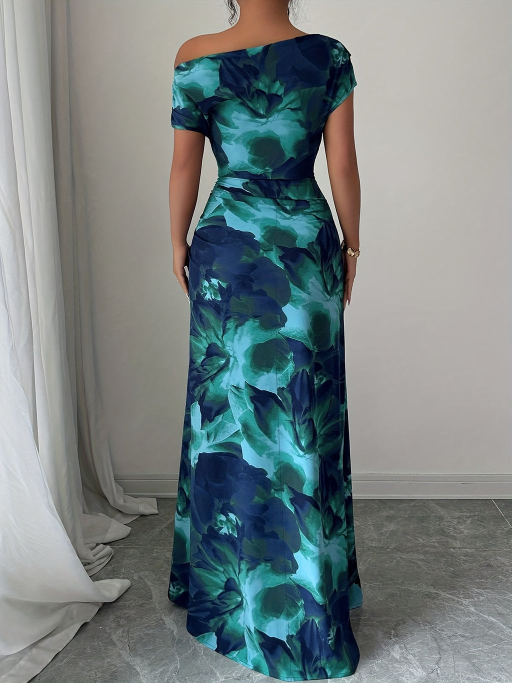 Off-Shoulder Ink Wash Dress