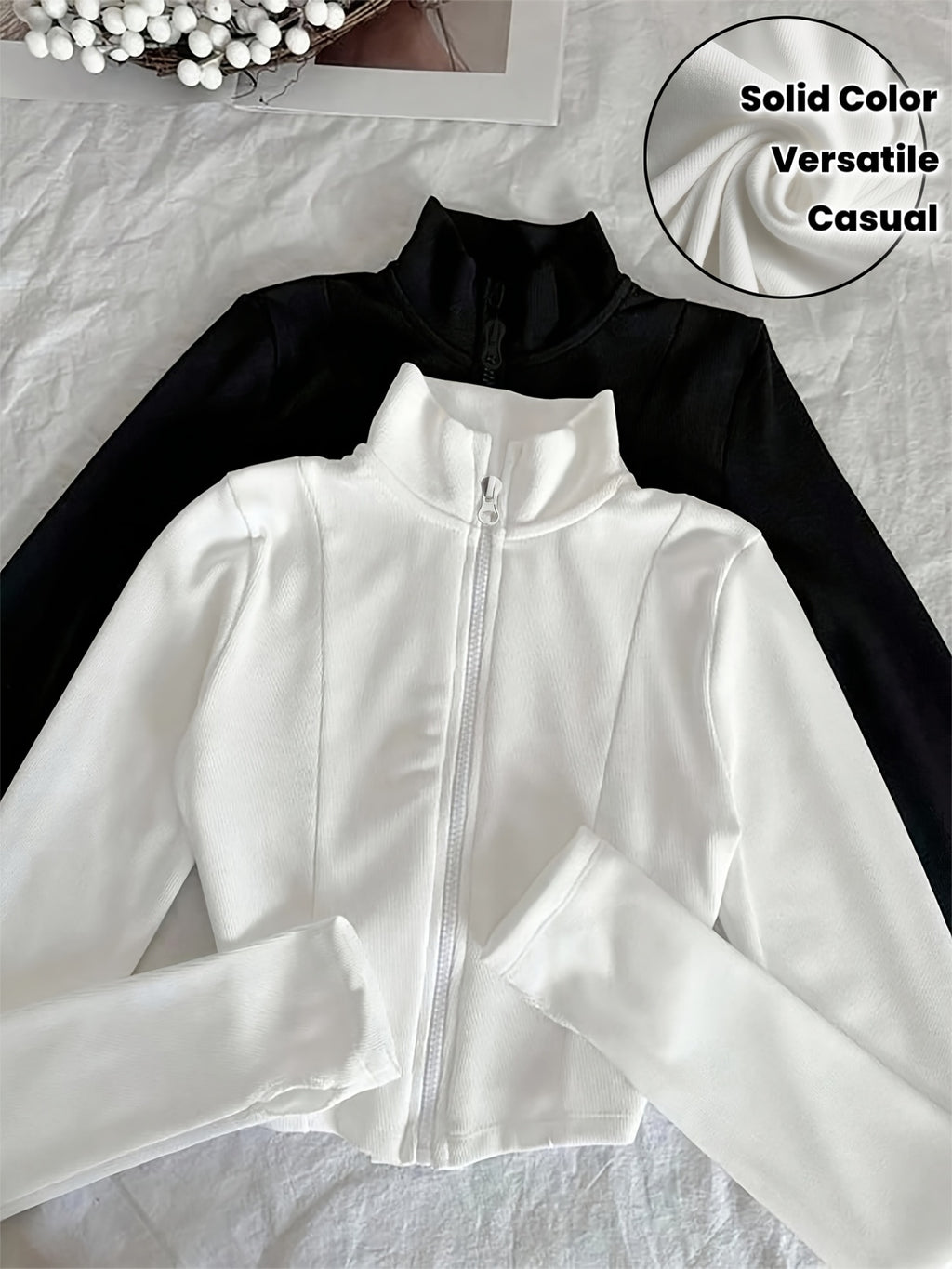 Women's Solid Half-High Neck Open Front Coat 2-Piece Set