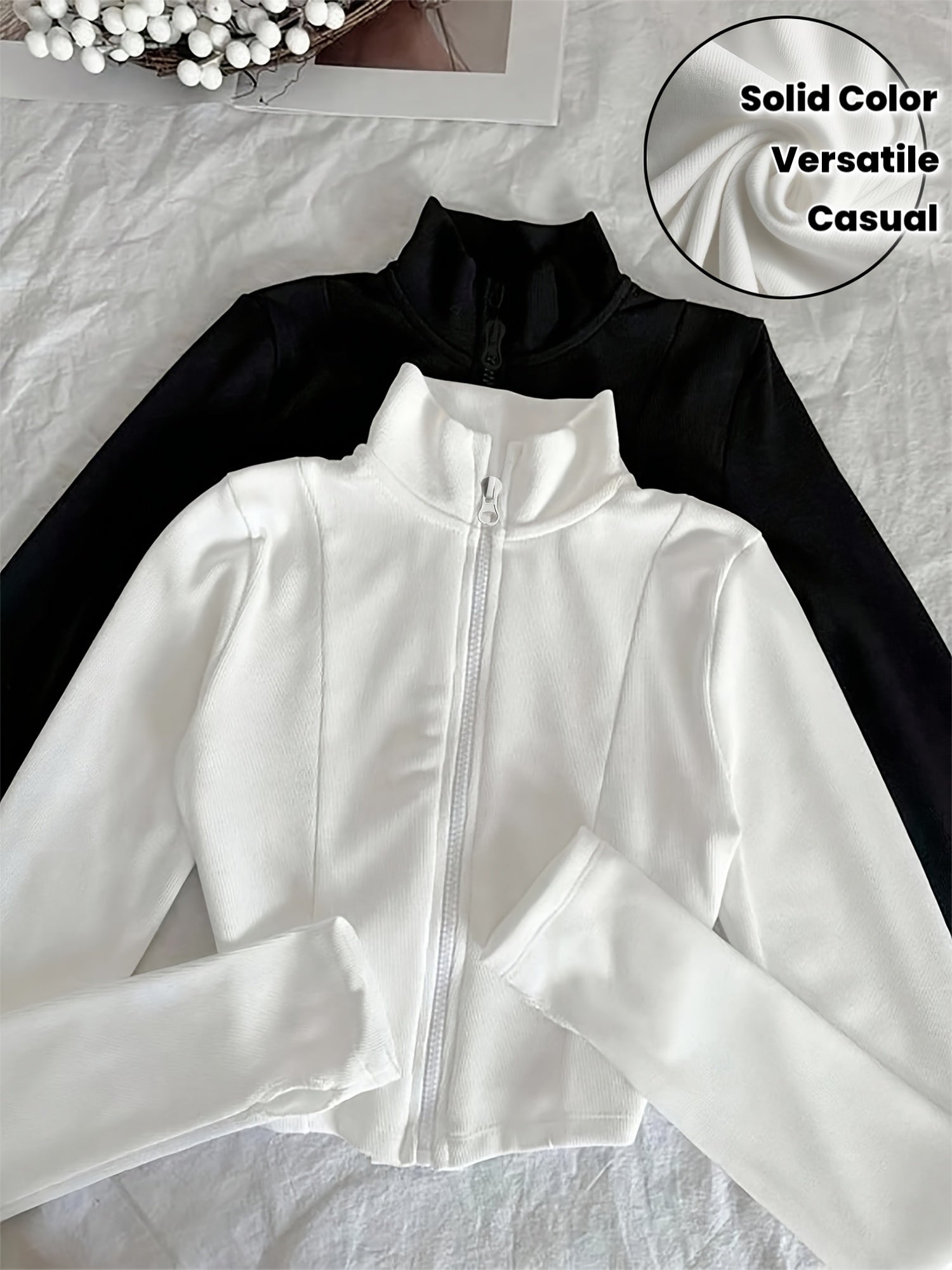 Women's Solid Half-High Neck Open Front Coat 2-Piece Set
