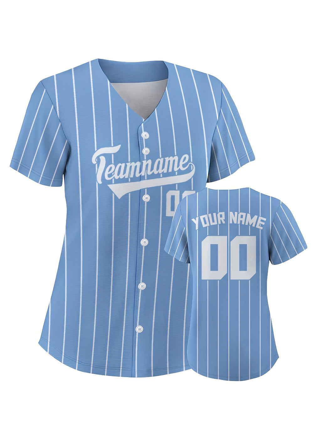Women'S Custom Baseball Jersey, Light Blue Striped V-Neck Button Baseball Uniform, Personalized Short-Sleeve Baseball Jersey with Custom Numbers And Names, Suitable for Sports Team Training, Casual Daily Wear