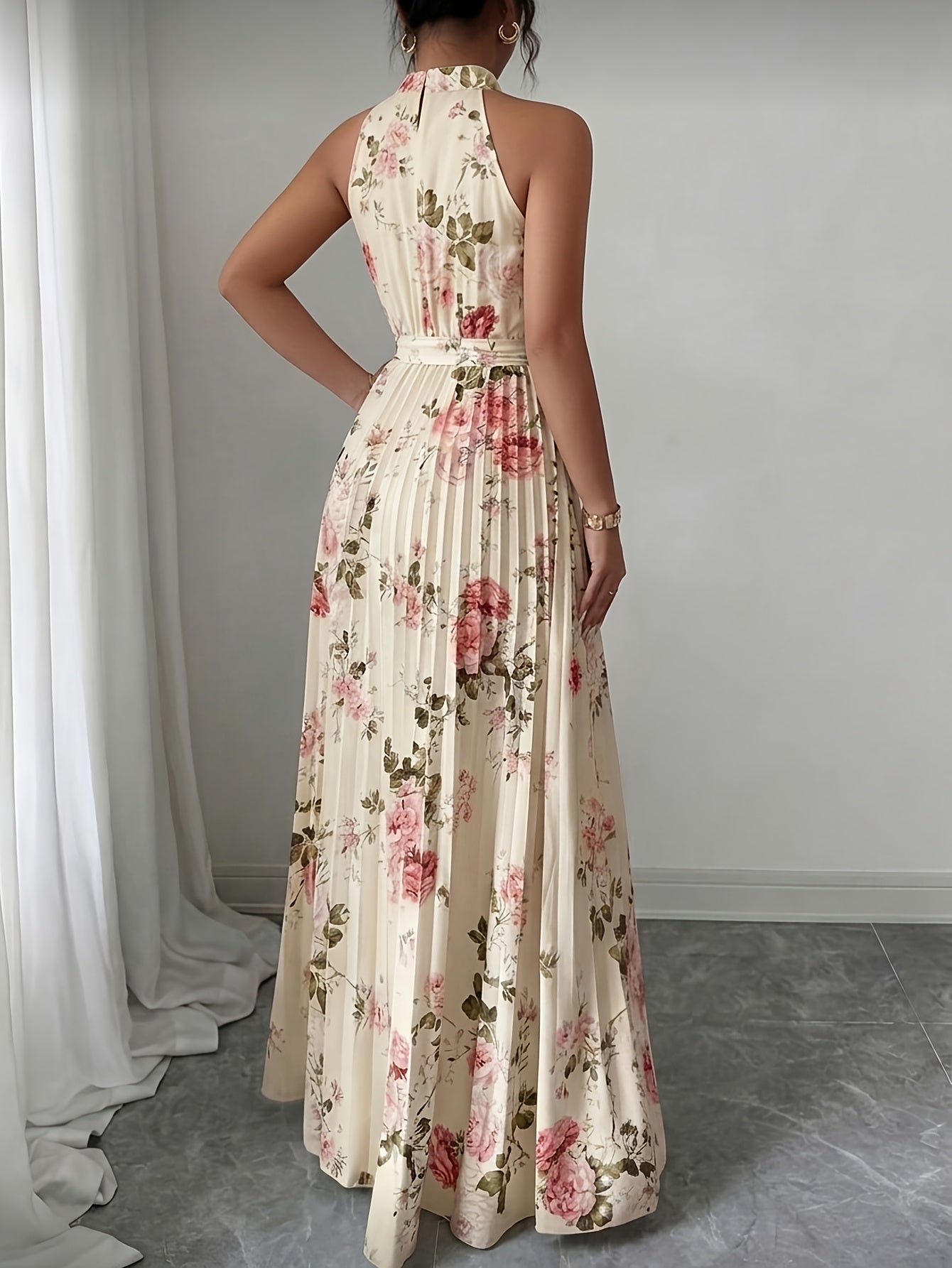 Halter Pleated Maxi Dress