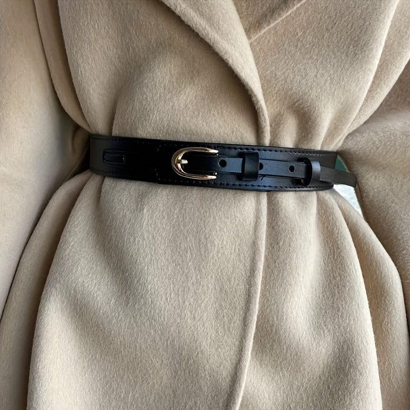 Women's Solid Color PU Slim Waist Cincher, Versatile Minimalist Waist Belt, 3cm Wide Thin Belt