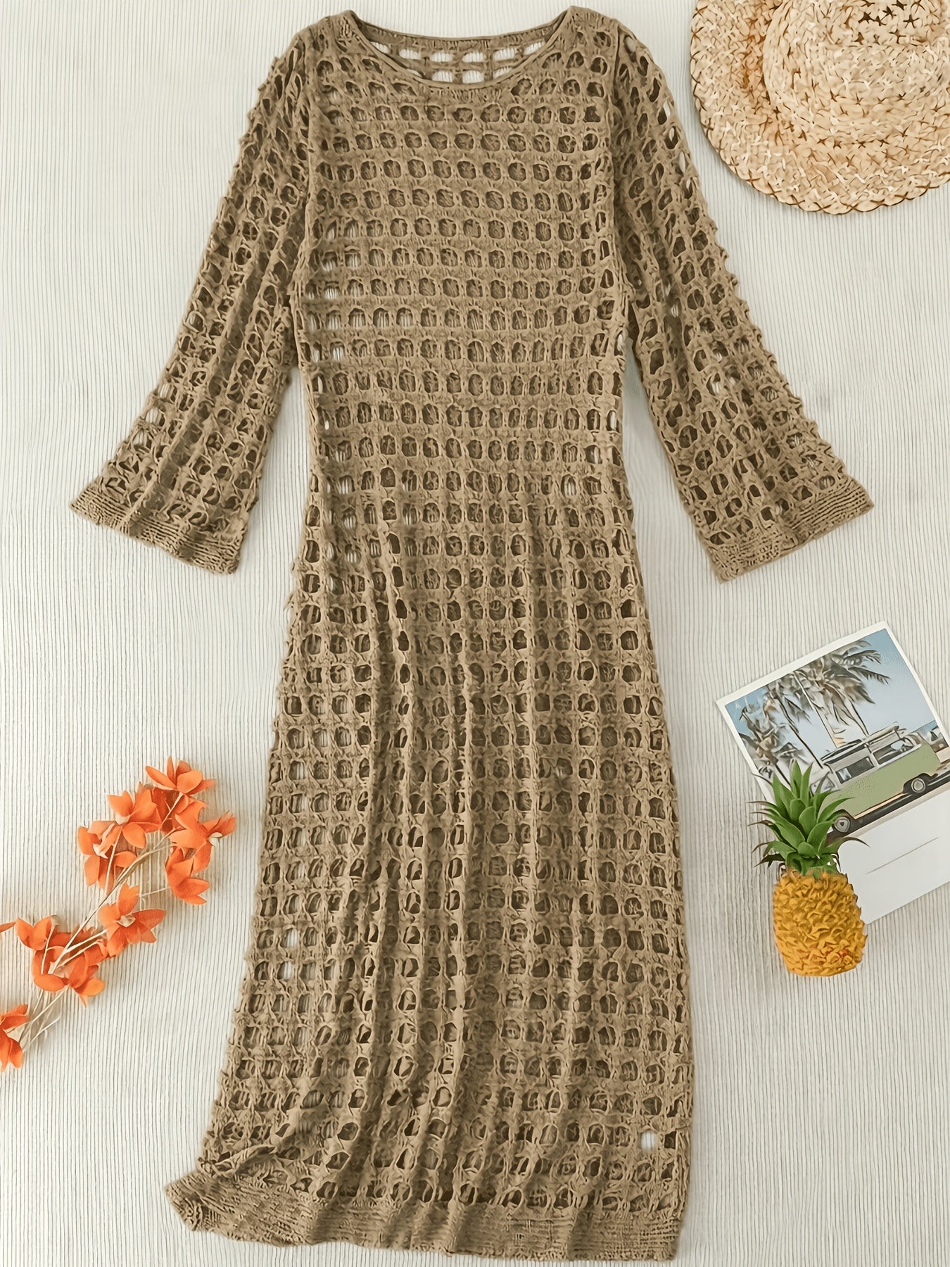 Plus Size Bohemian Hollow-Out Long Sleeve Beach Maxi Dress
