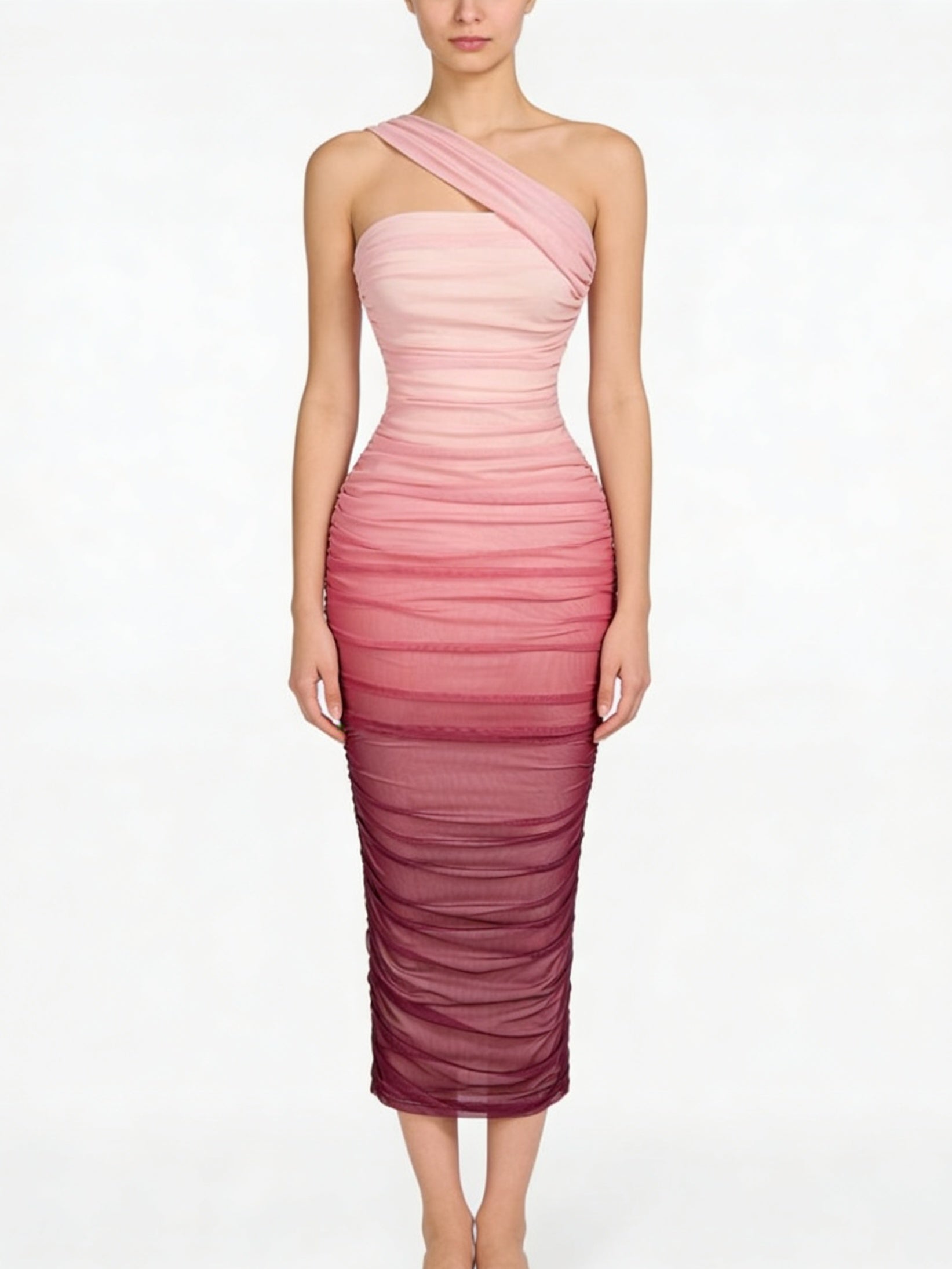 Exquisite Fashionable Women'S Elegant Date Party Attire Wedding Guest Graduation Birthday Evening Gown Gradient Color Mesh Paneled Asymmetrical Tailored Waist-Cinched Bodycon Sleeveless Dress Bridesmaid Dress Women'S