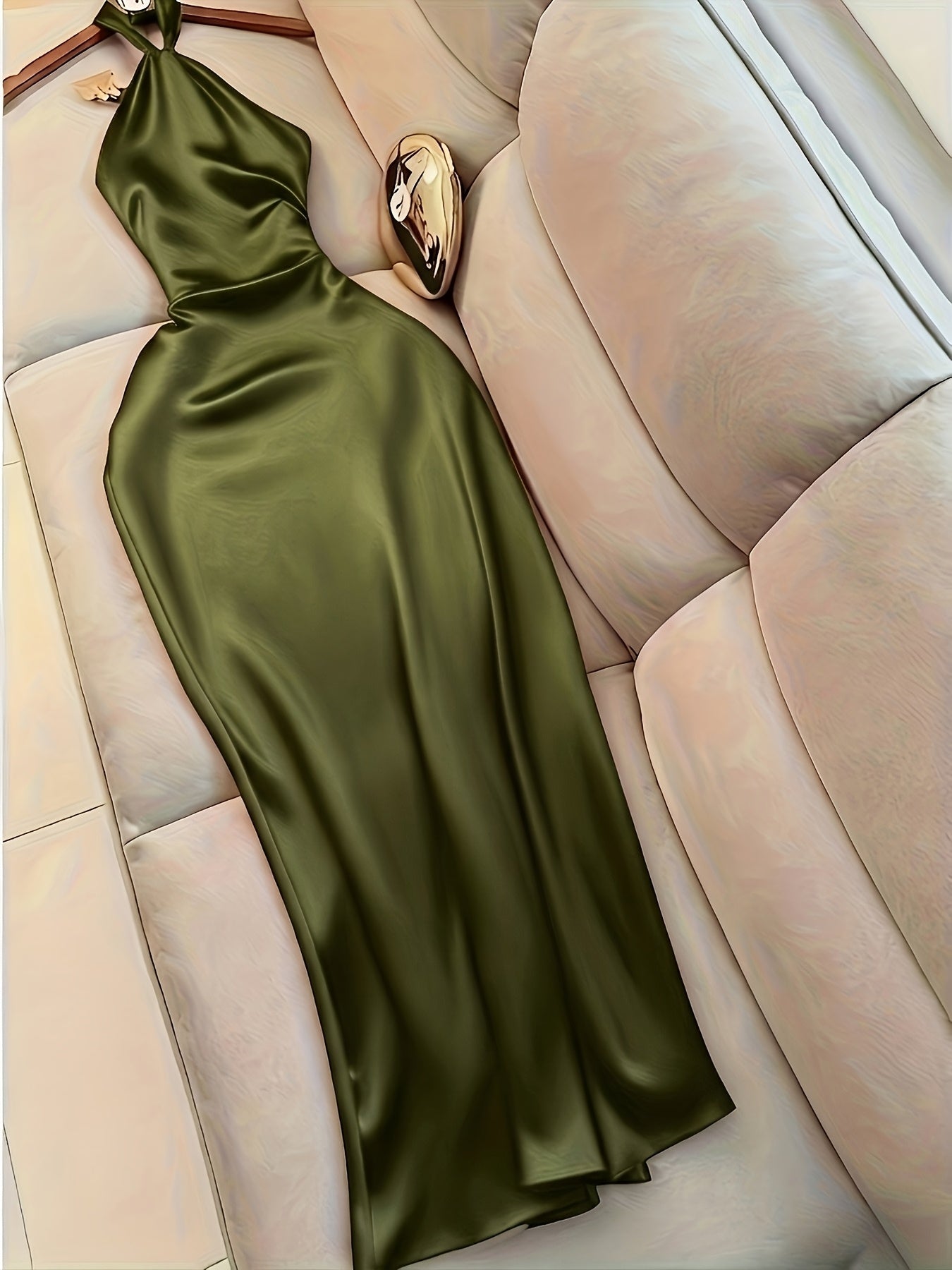 Women's Satin Halter Neck Backless Maxi Dress