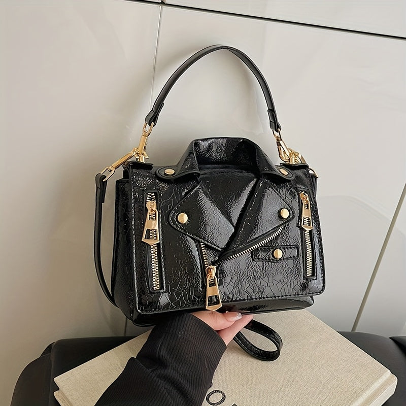 Women's Jacket-Shaped Multi-Zipper Studded Crossbody Bag