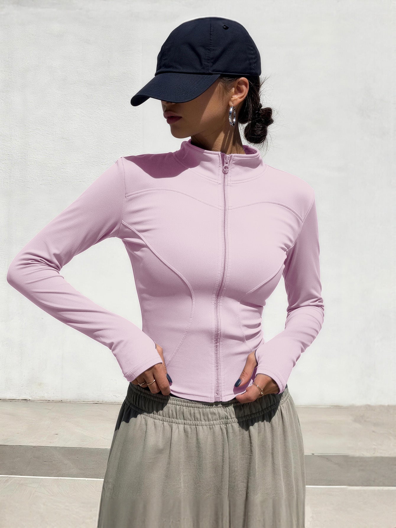 Women's Long Sleeve Yoga Jacket, Quick-Dry Sweat-Wicking Sports Top, Stretchy Breathable Fabric, Suitable for Running, Cycling, Pilates, Gym Training, Solid Color Versatile Casual Sportswear, Sports Jacket, Fashionable Sporty Style