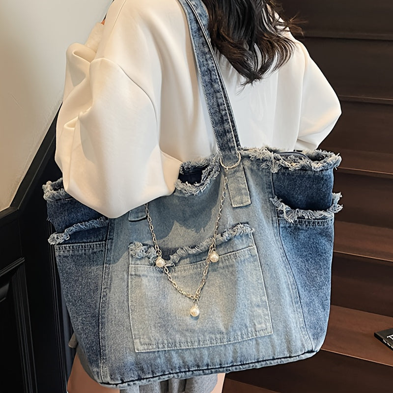 New Women's Fashion Solid Color Versatile Pendant Tassel Shoulder Bag, Large Capacity Trendy Multi-pocket Multi-compartment Tote Bag, Multifunctional Small Handbag Phone Bag Coin Purse for Shopping and Dining, Preferred Style Classic Square Bag
