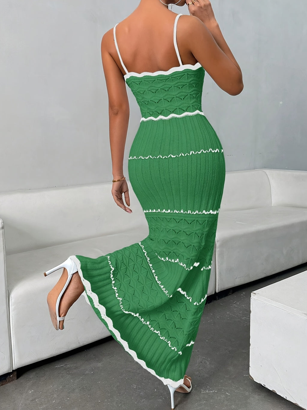 Women's Striped Hollow Backless Suspender Maxi Dress