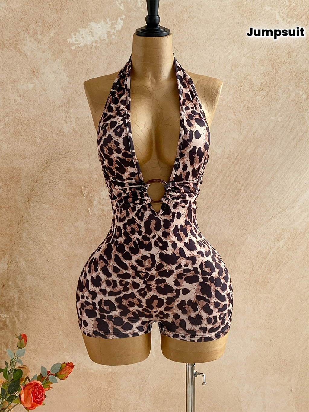 Leopard Print Heart Ring Jumpsuit