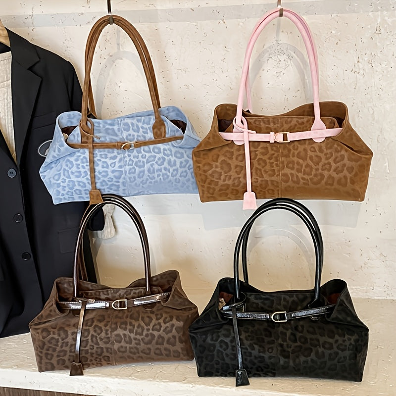 Women'S Stylish Leopard Print Shoulder Bag with Color-Blocking Design, Perfect for Vacations, Beach Trips, Daily Commutes, And Versatile Enough for Work. A Multifunctional Tote Suitable for Work, Shopping, And Casual Dining