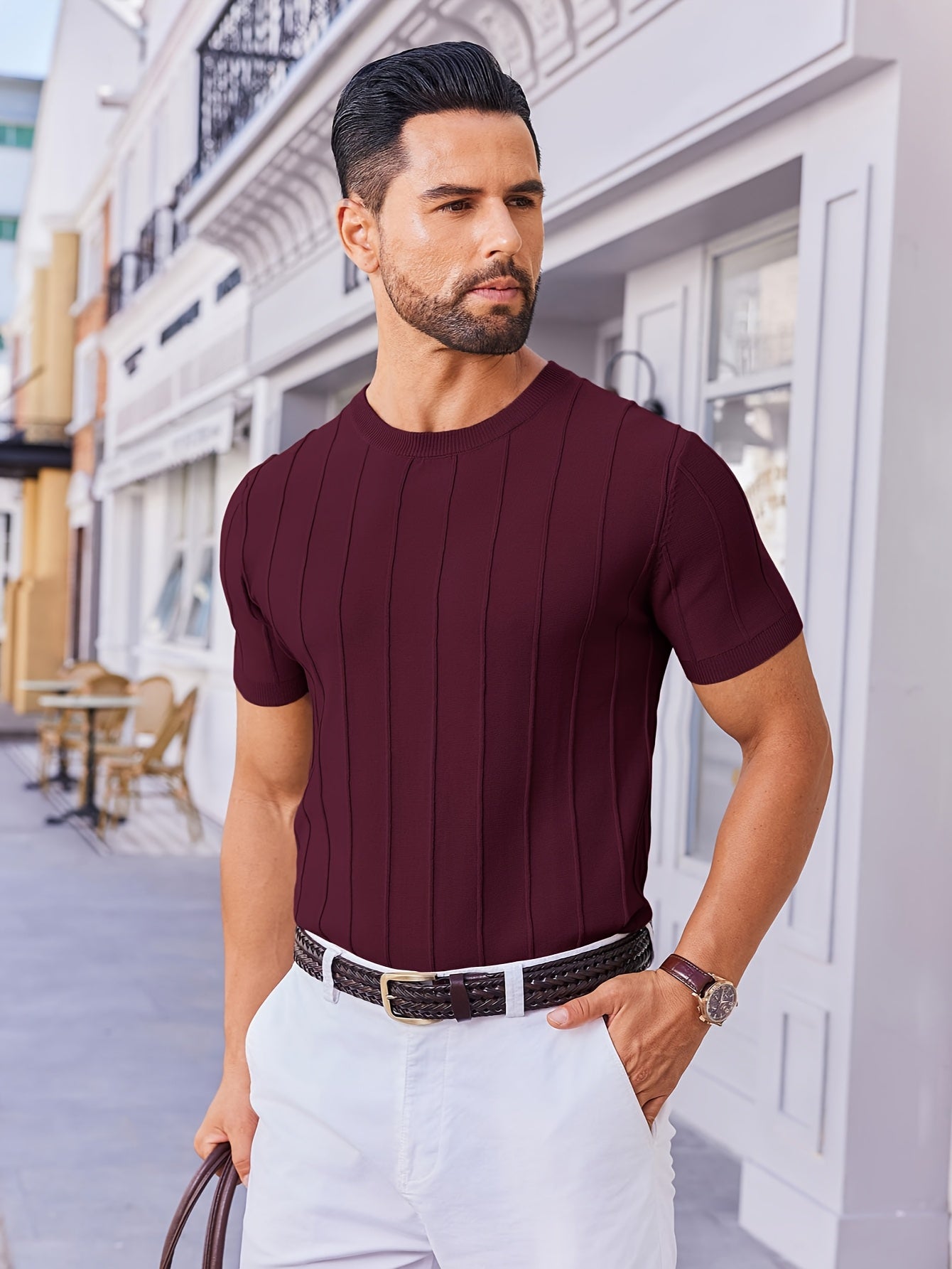 Men's Minimalist Round Neck Knit T-Shirt
