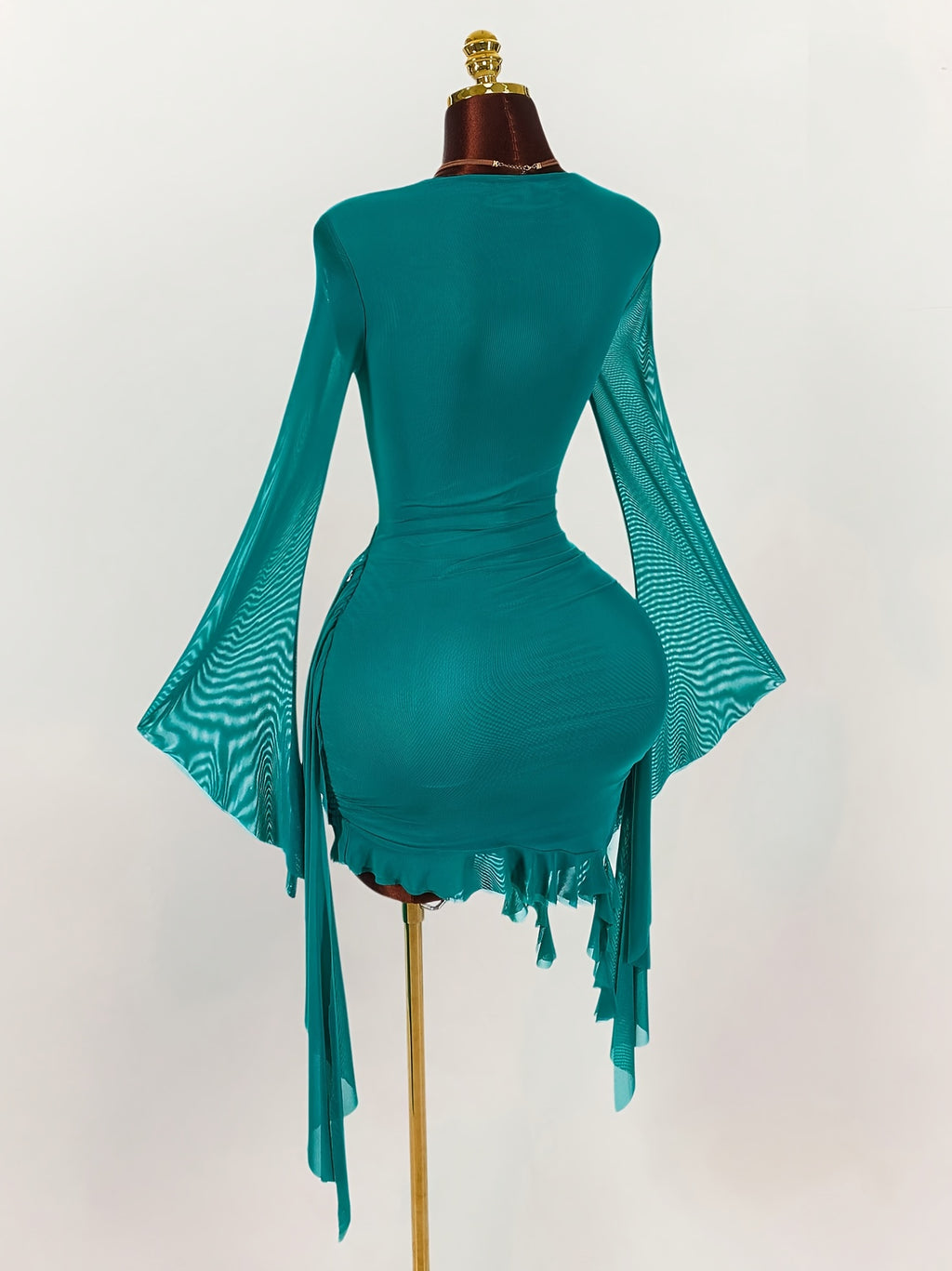 Long Sleeve Green Mini Dress And Halter Neck, Su