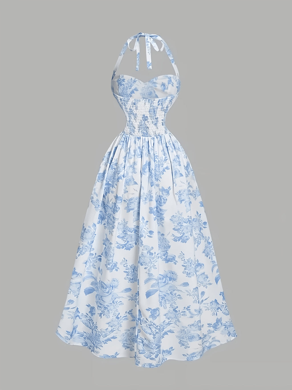 Women'S Floral Print Halter Neck Beach Vacation Cami Dress