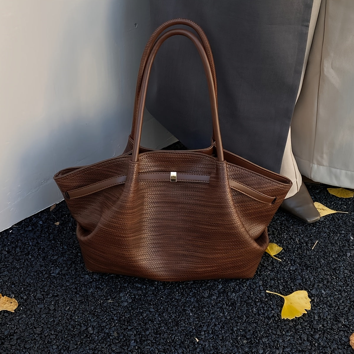 Weidala Vintage Woven Tote Bag Compatible for - Closure Handbag with Strap, & Woven Texture, Fabric for //Travel, /Look/Burgundy/