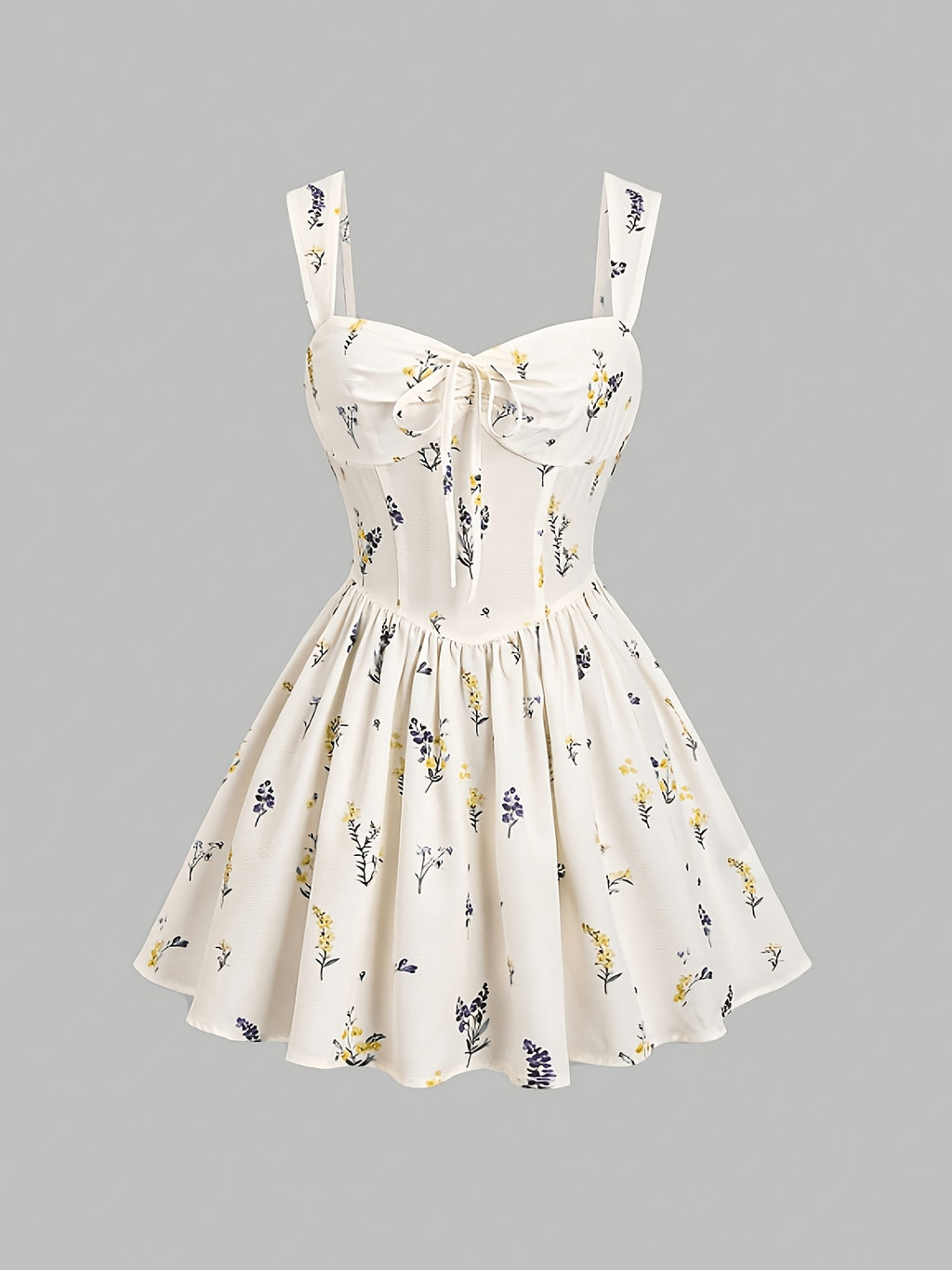 Women's Vacation Beach Wide Strap Pleated Bow A-Line Mini Dress