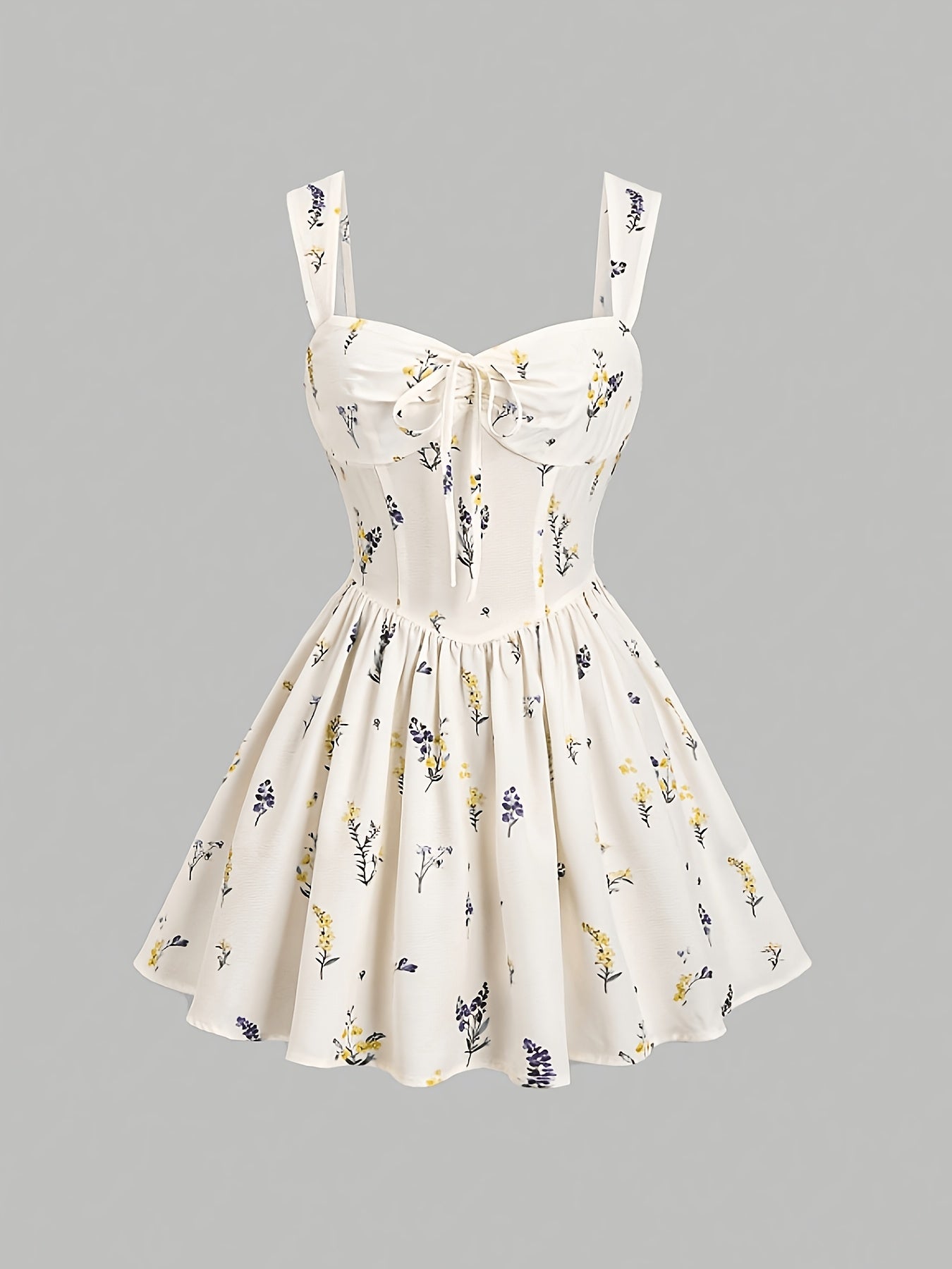 Women's Vacation Beach Wide Strap Pleated Bow A-Line Mini Dress