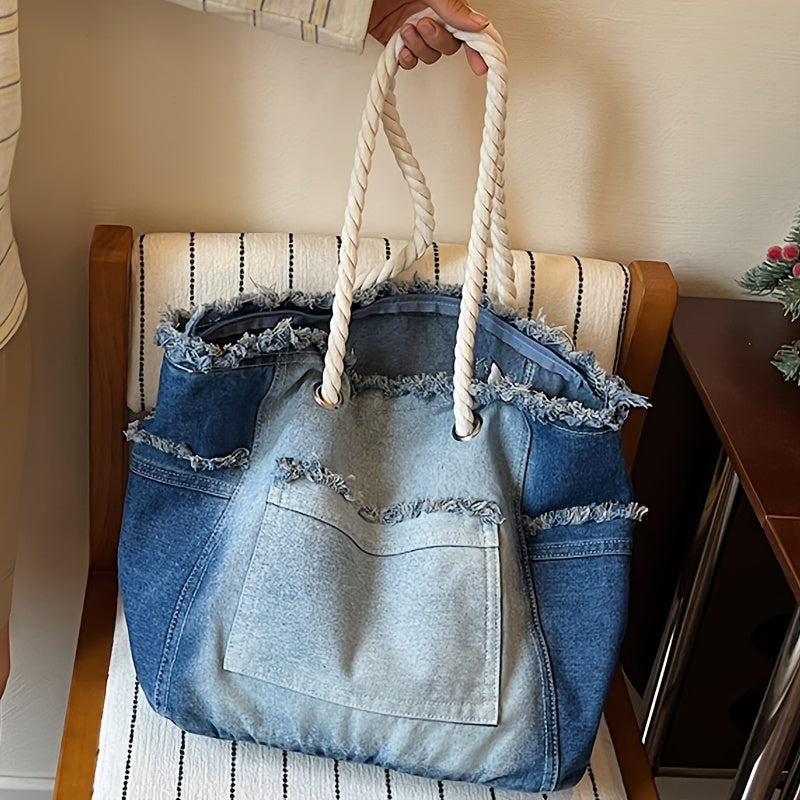 New Fashion Retro Gradient Tassel Large Capacity Women'S Shoulder Bag, Elegant Versatile Soft Hand Feel Easy Casual Tote Bag, Lightweight Travel Spacious Shoulder Handbag, Daily Commute Shopping Multifunctional Small Handbag