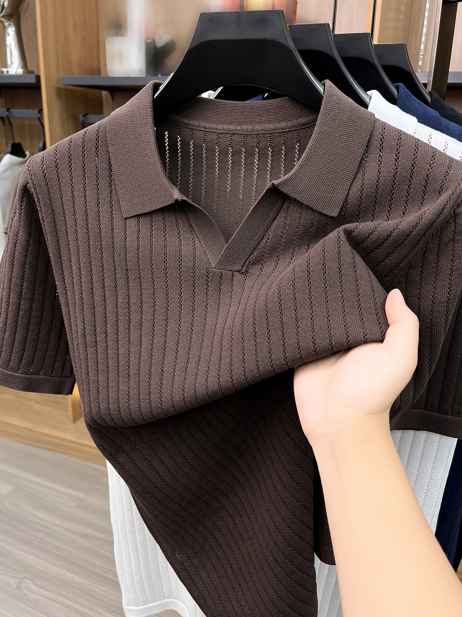 Men's Openwork Lapel Knit Golf Shirt