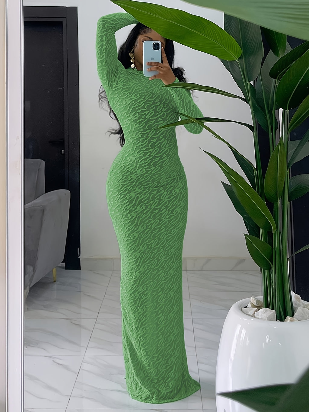 Plus Size Ribbed Round Neck Slim Hip-Wrap Maxi Dress