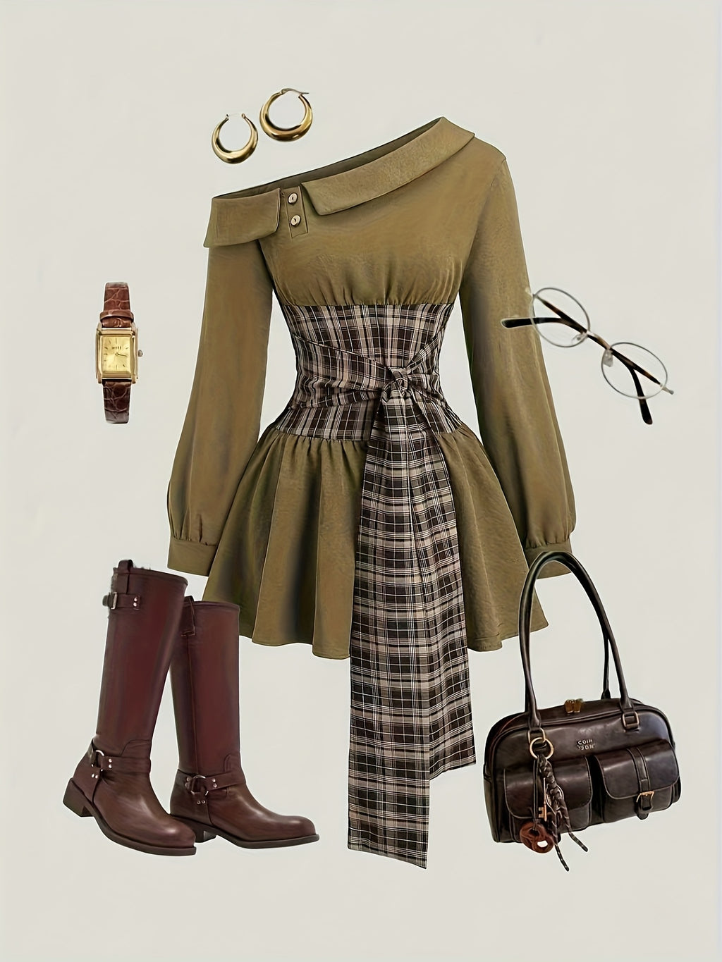 French-Style Plaid A-Line Dress