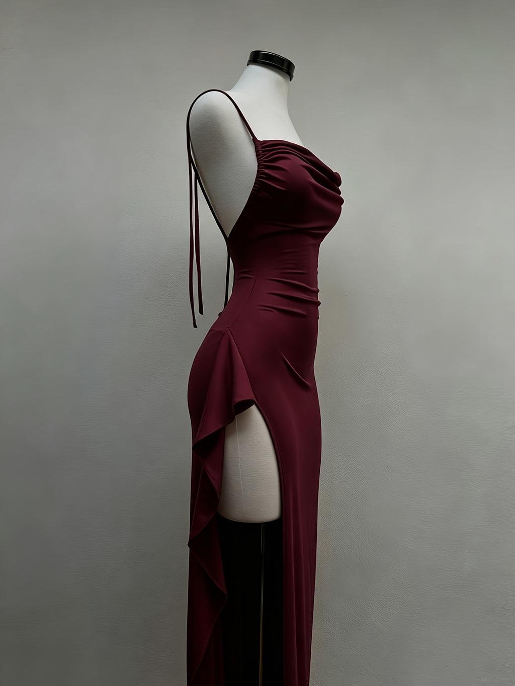 Women's Ruffle Hem Backless Slit Camisole Maxi Dress