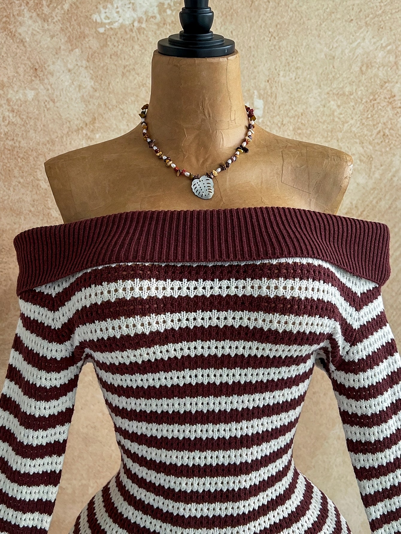 Women's Off-Shoulder Striped Bell Sleeve Bohemian Dress