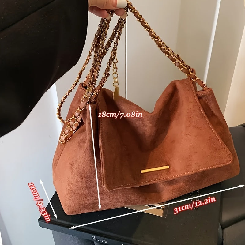 Retro Tote Bag for Women, Chain Shoulder Bag, Large-capacity Commuter Armpit Bag, Versatile Soft-surface Lazy Style Bag, Multi-color Optional Daily Travel Shopping Bag