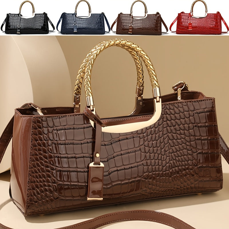 Women's Alligator Texture Adjustable Strap Shoulder Bag