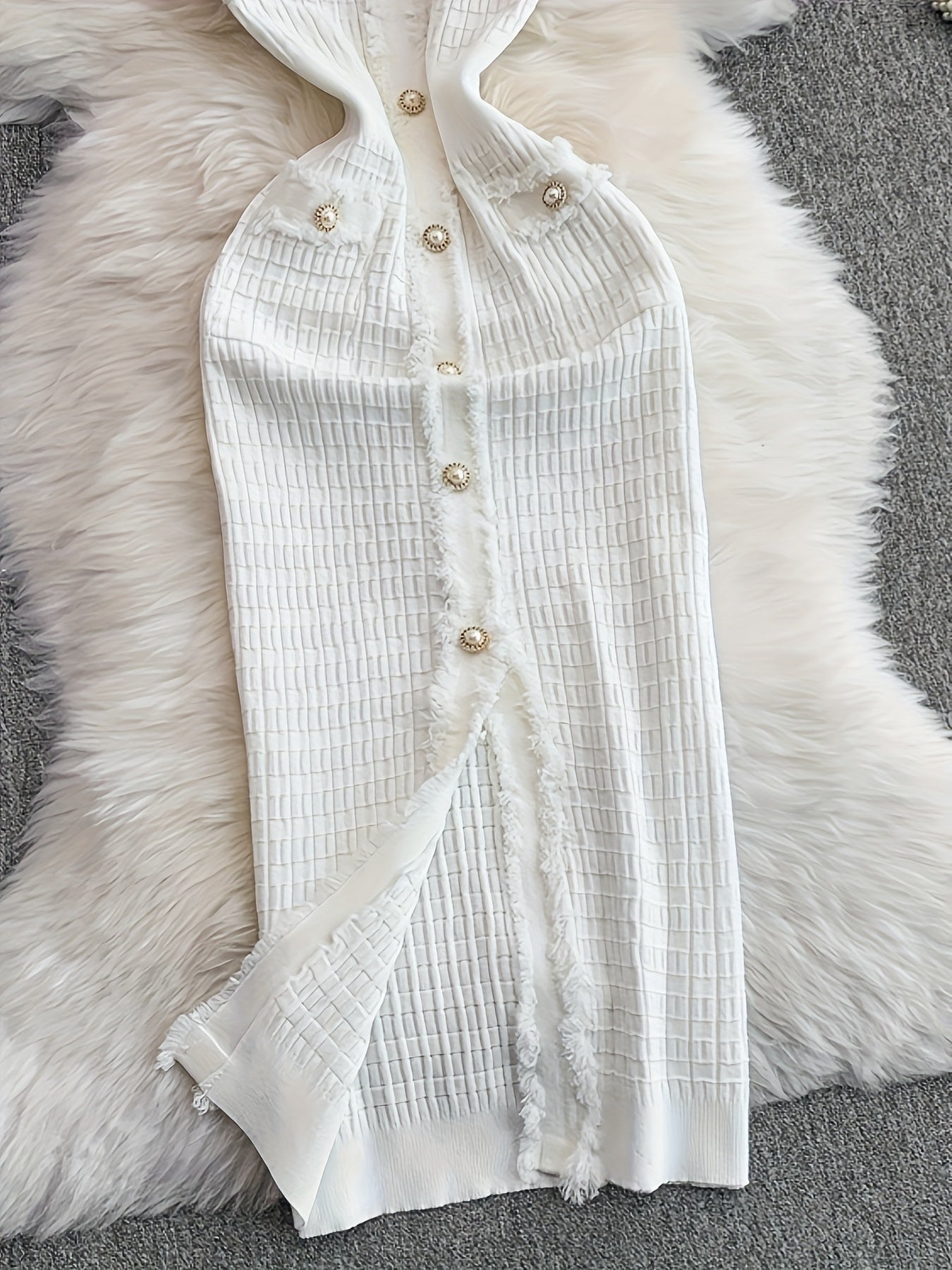 Women's Metallic Fringe Trim Slit Mermaid Dress