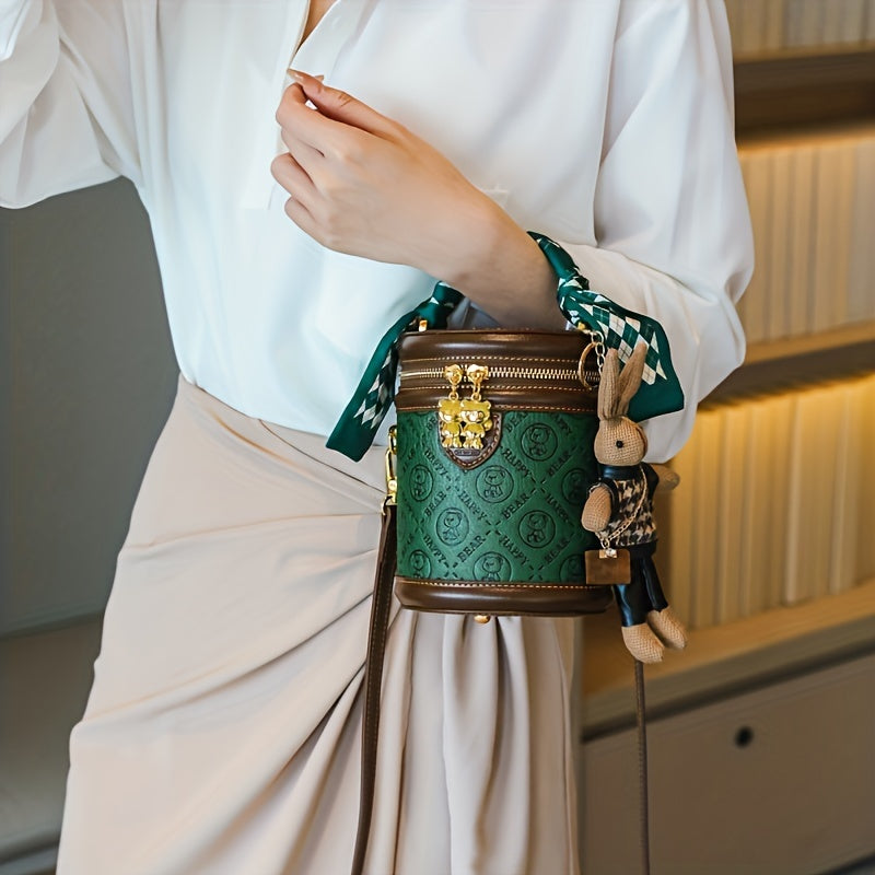 Fashionable Cylindrical Handbag for Women, Versatile Bucket Bag, Small Tote Bag