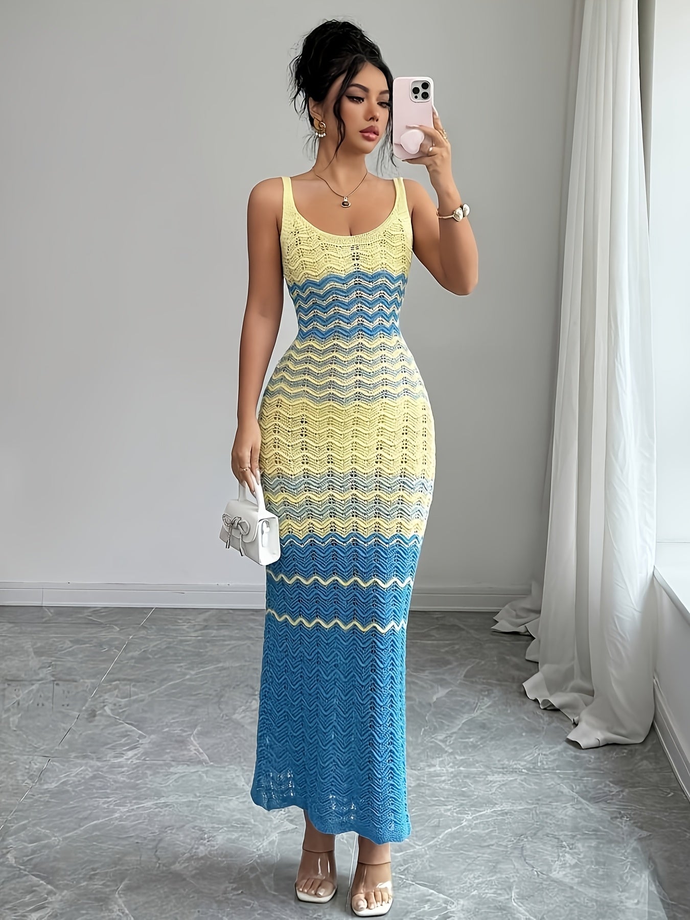 European and American Women's Camisole Maxi Dress with Cut-Out V-Neck Cover-Up