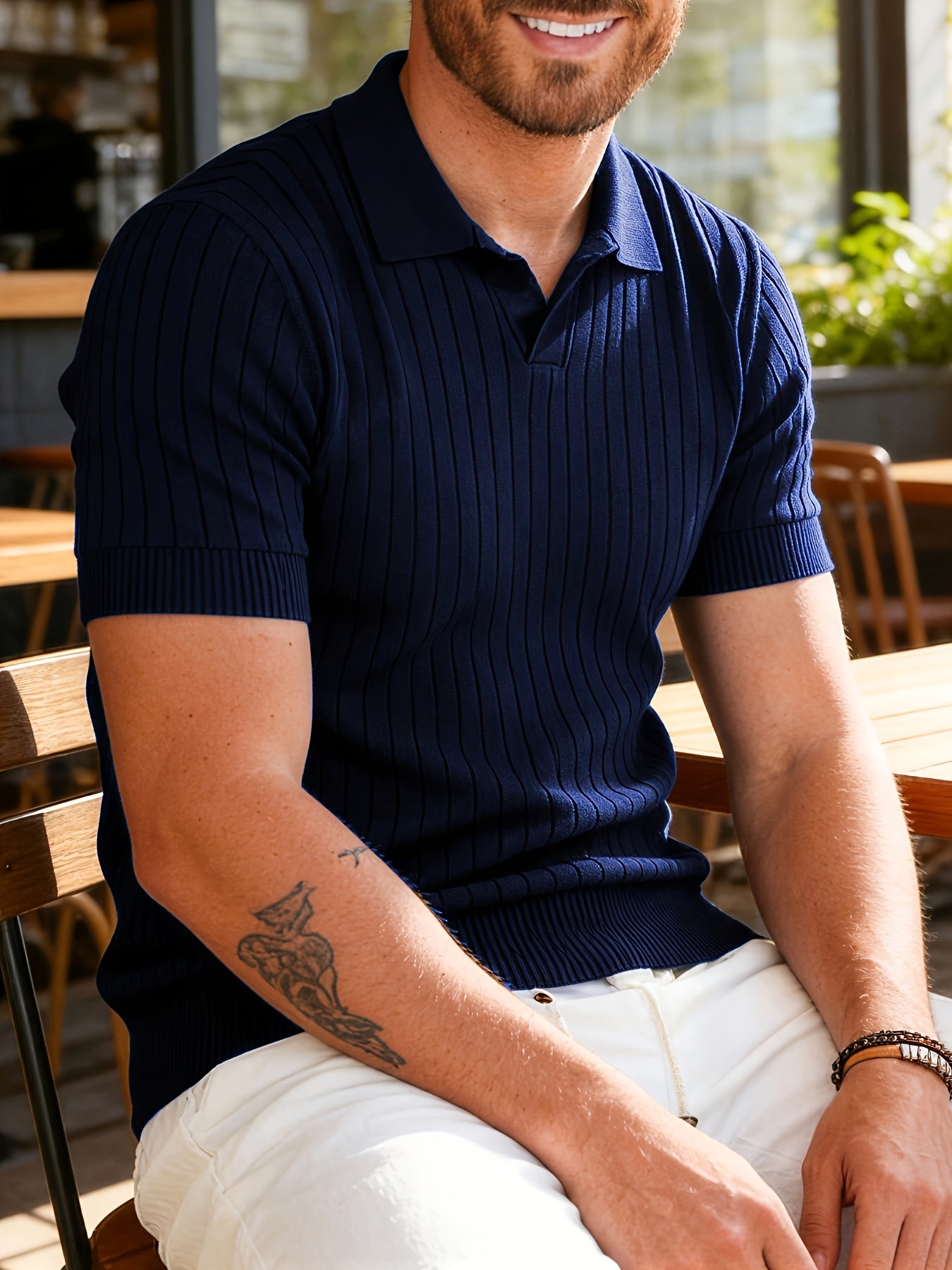 Men's Solid Ribbed Knit Polo Shirt