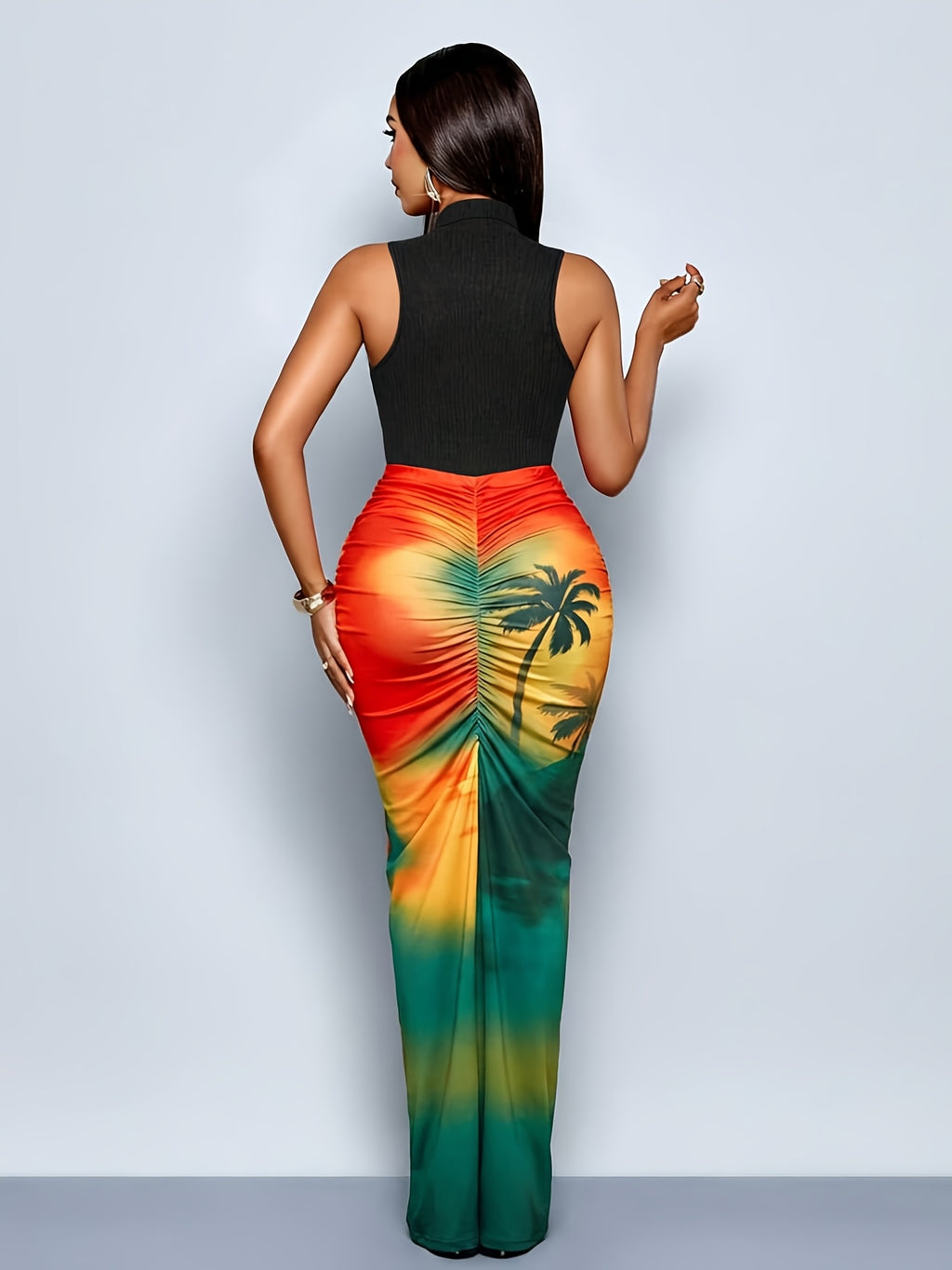 Tropical Print Fishtail Dress
