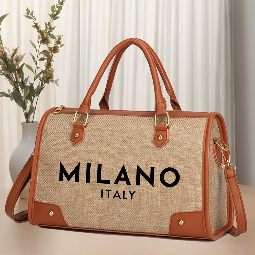 Black Letter Printed Linen Tote Bag Printed Commuting Bag Large Capacity Bag Essential for Going Out