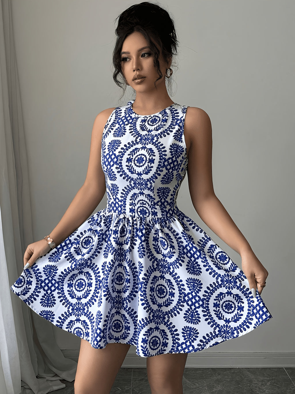 Backless Floral Mini Dress