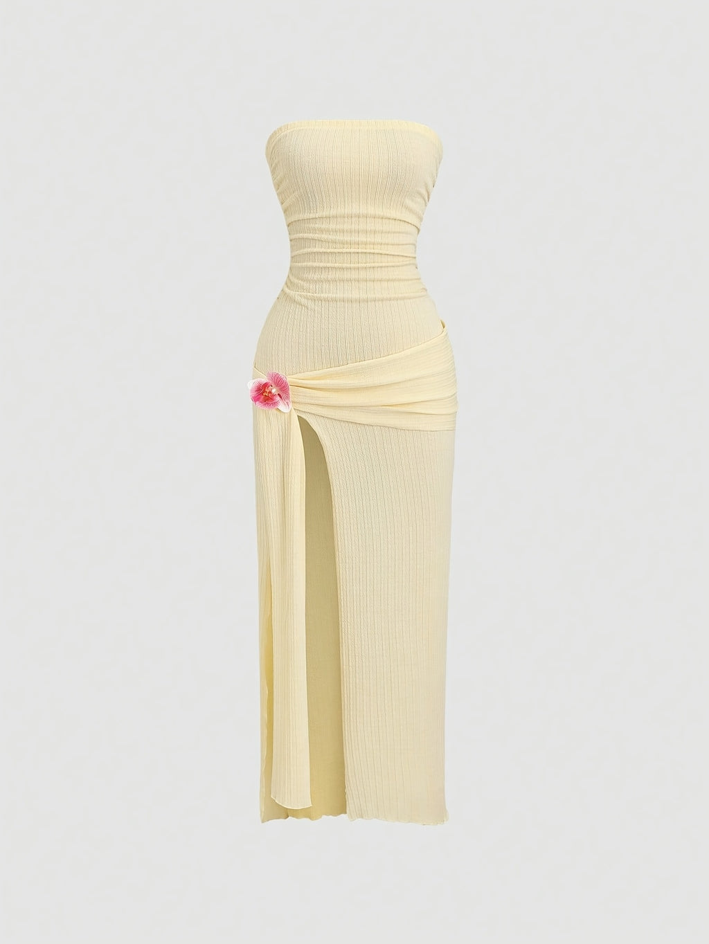 Ruffled High-waist Tie-up Slim-fit Dress, Elegant