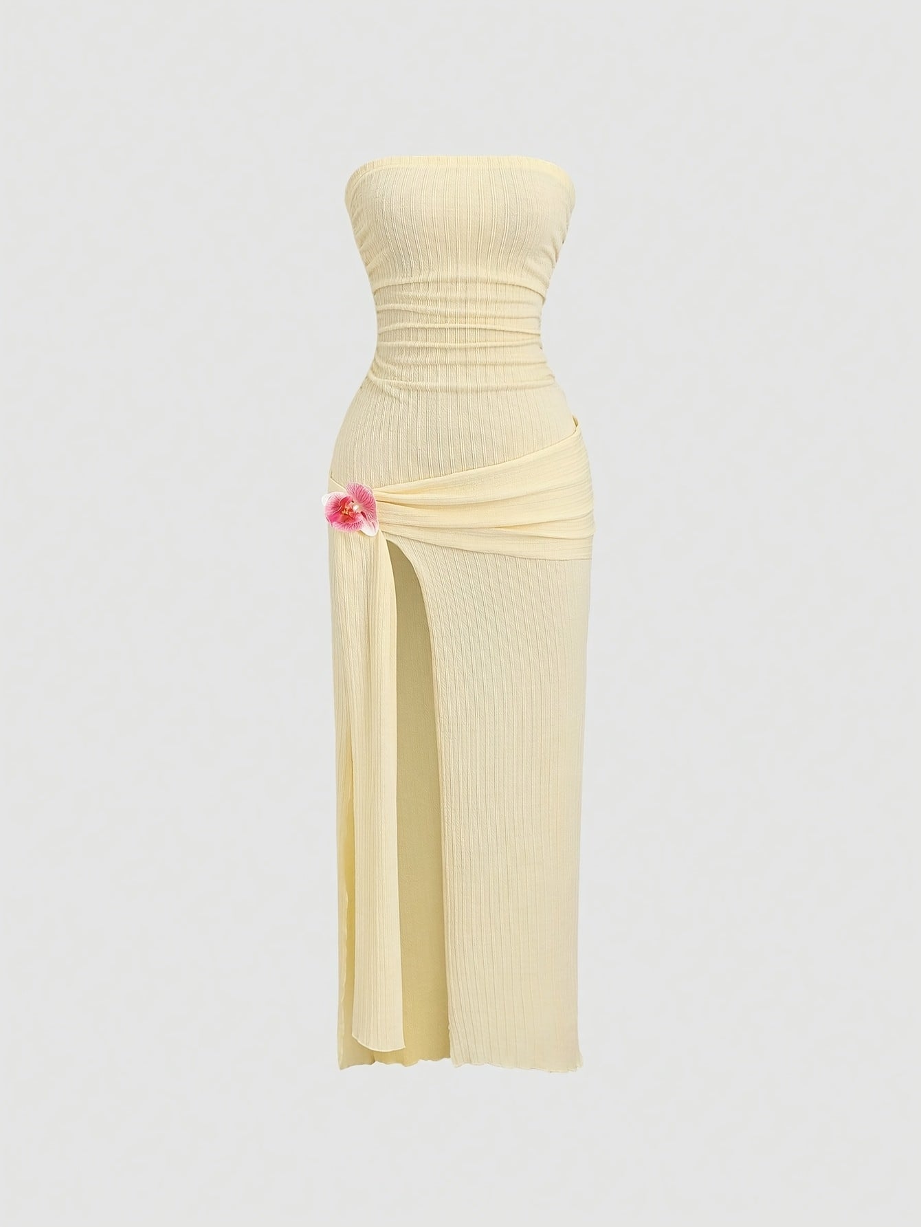 Ruffled High-waist Tie-up Slim-fit Dress, Elegant