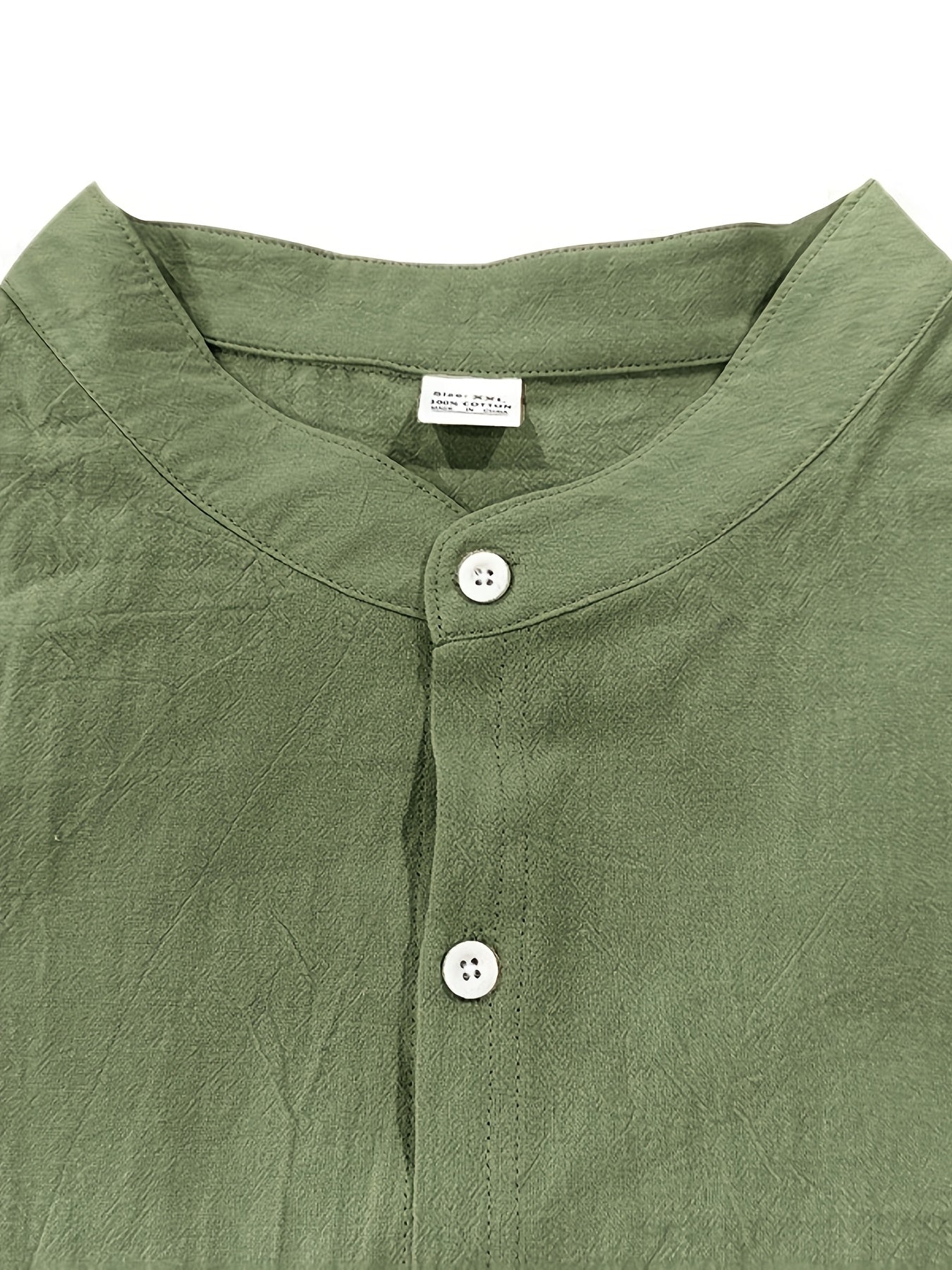 Men's Linen Stand Collar Long Sleeve Shirt
