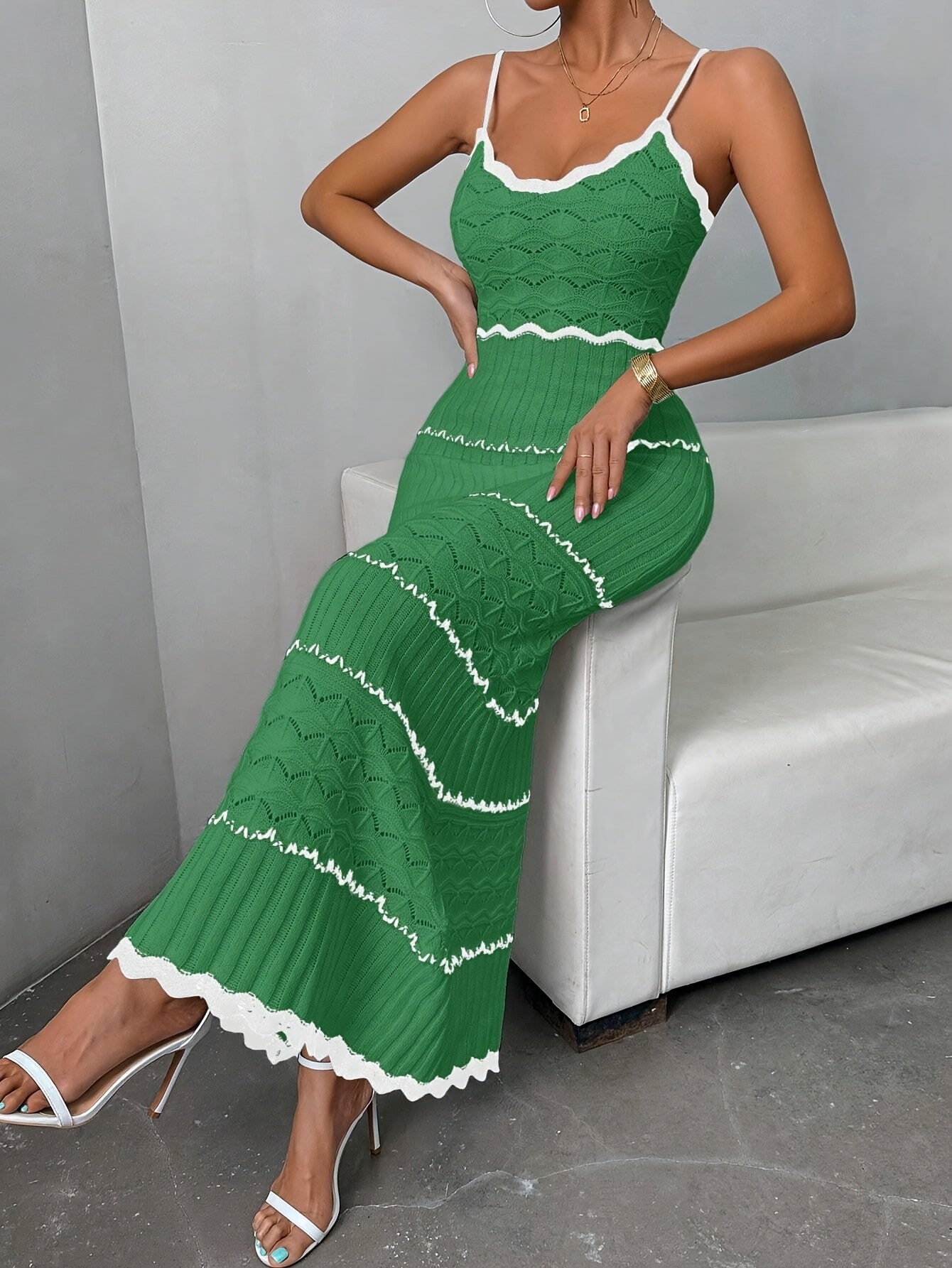 Women's Striped Hollow Backless Suspender Maxi Dress