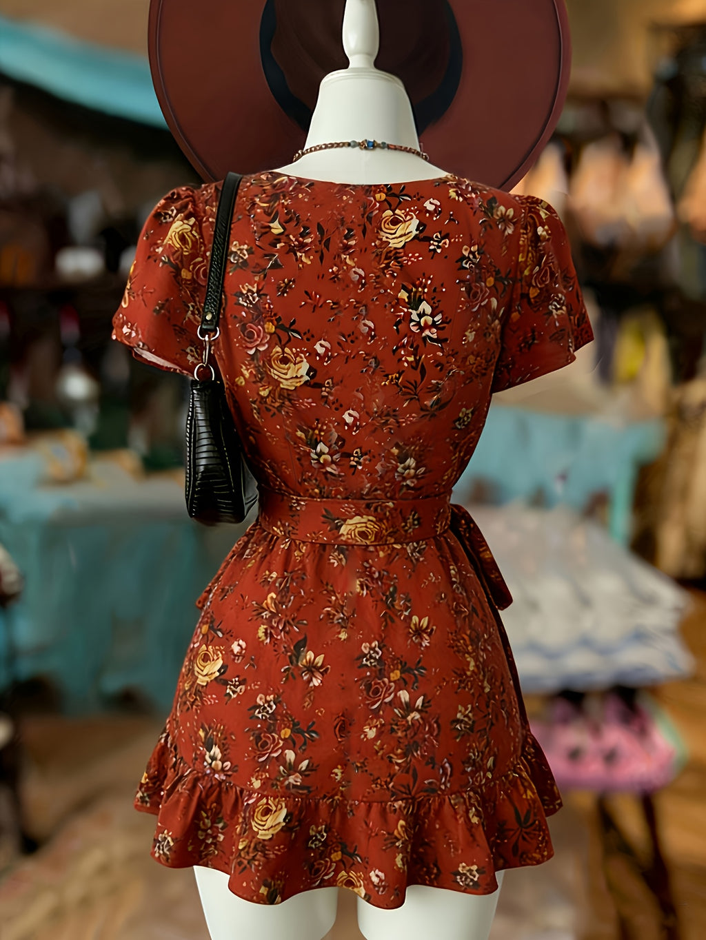V-Neck Cinched Waist Dress