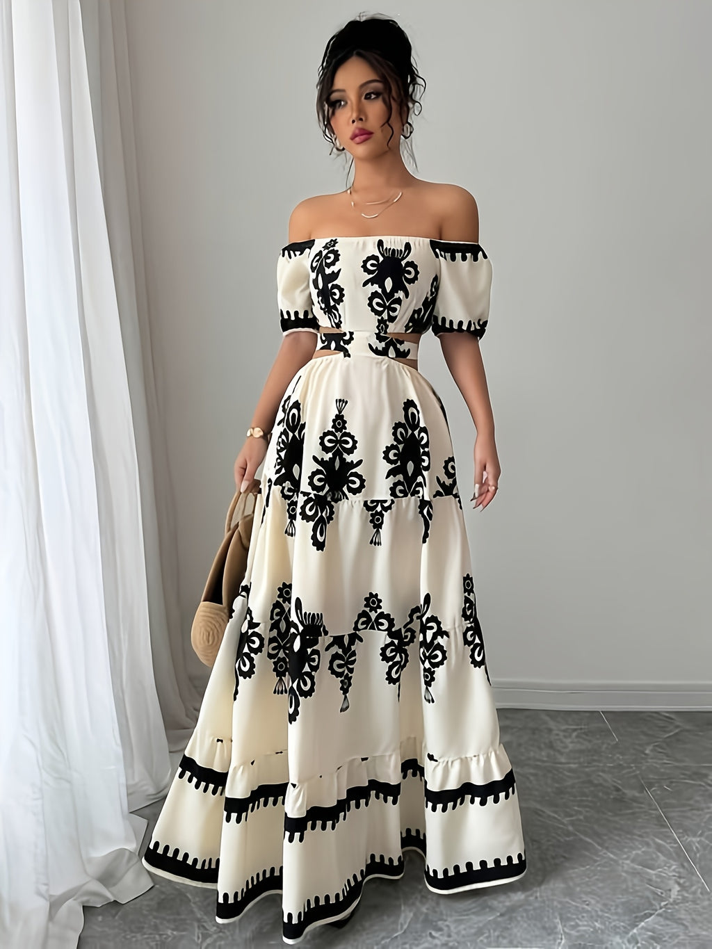 Off-Shoulder Backless Tie-Back Dress