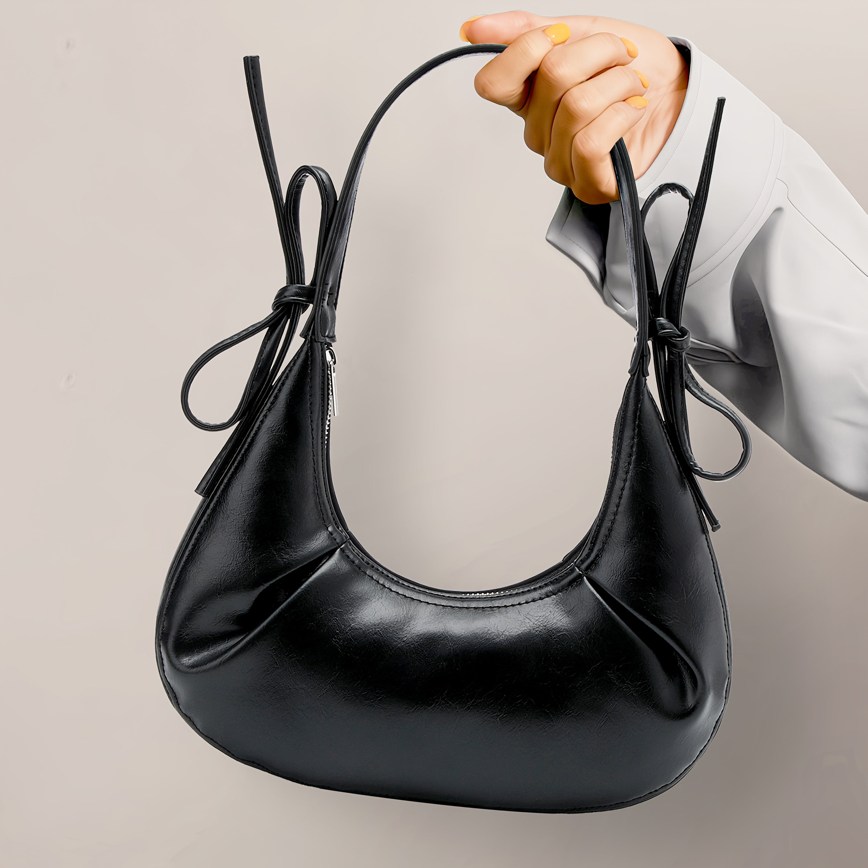 Women's Crescent Moon Bow Faux Leather Shoulder Bag